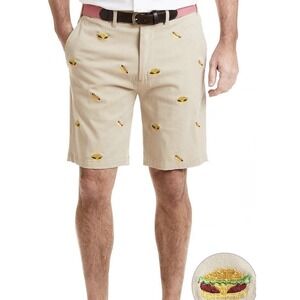 Castaway Hotdog Embroidered Shorts Men Size 35 Beige Tan Hamburger Cotton Golf‎